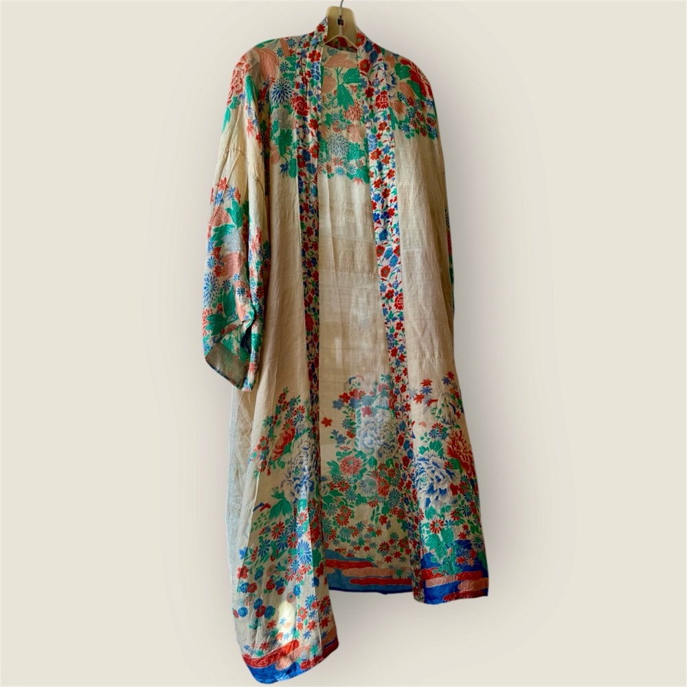 Vintage 1920s Silk Kimono Robe Floral Japanese Art Deco MINT